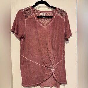 Maurices Mauve Short Sleeve Top with Knot Detail